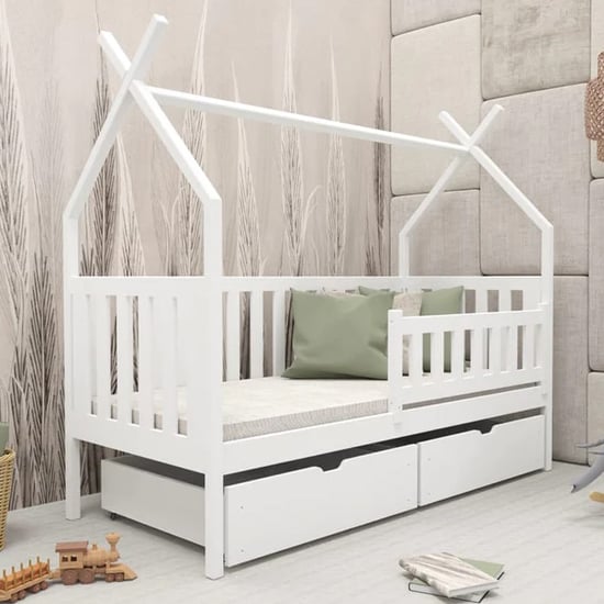 Suva Storage Wooden Single Bed In White