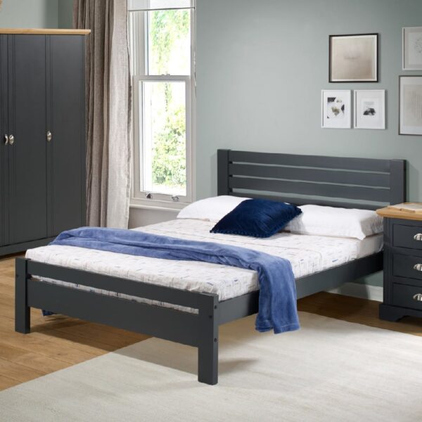 Talox Wooden King Size Bed In Dark Grey