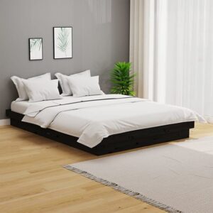 Tassilo Solid Pinewood Small Double Bed In Black