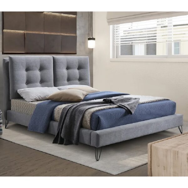 Tuscany Fabric Double Bed With Oak Legs In Dark Grey